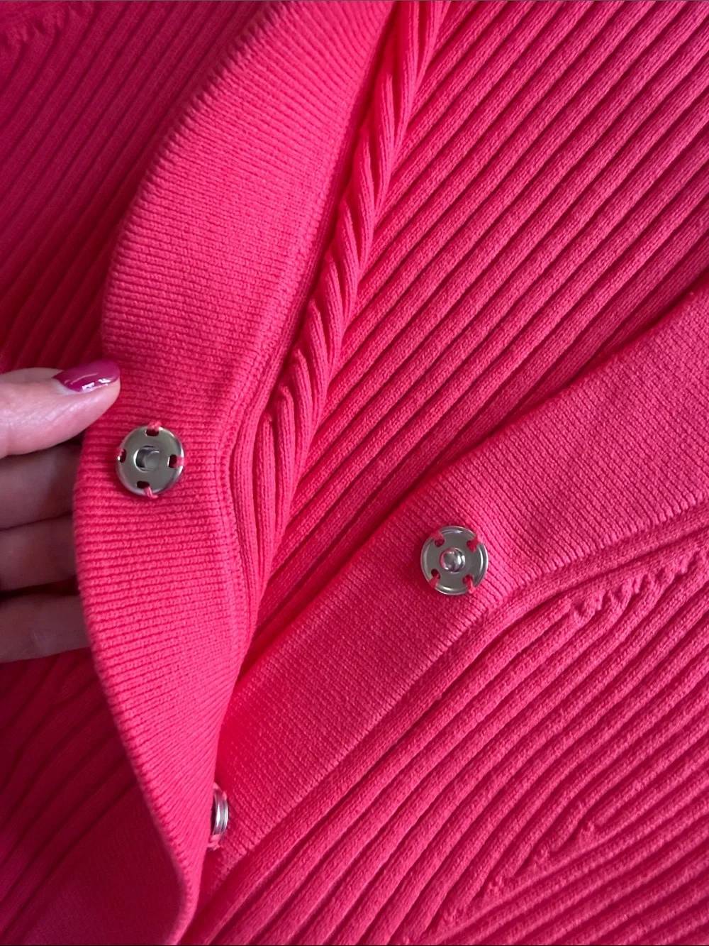 CAbi madame cardigan Hot Pink Ribbed V-Neck Cardigan